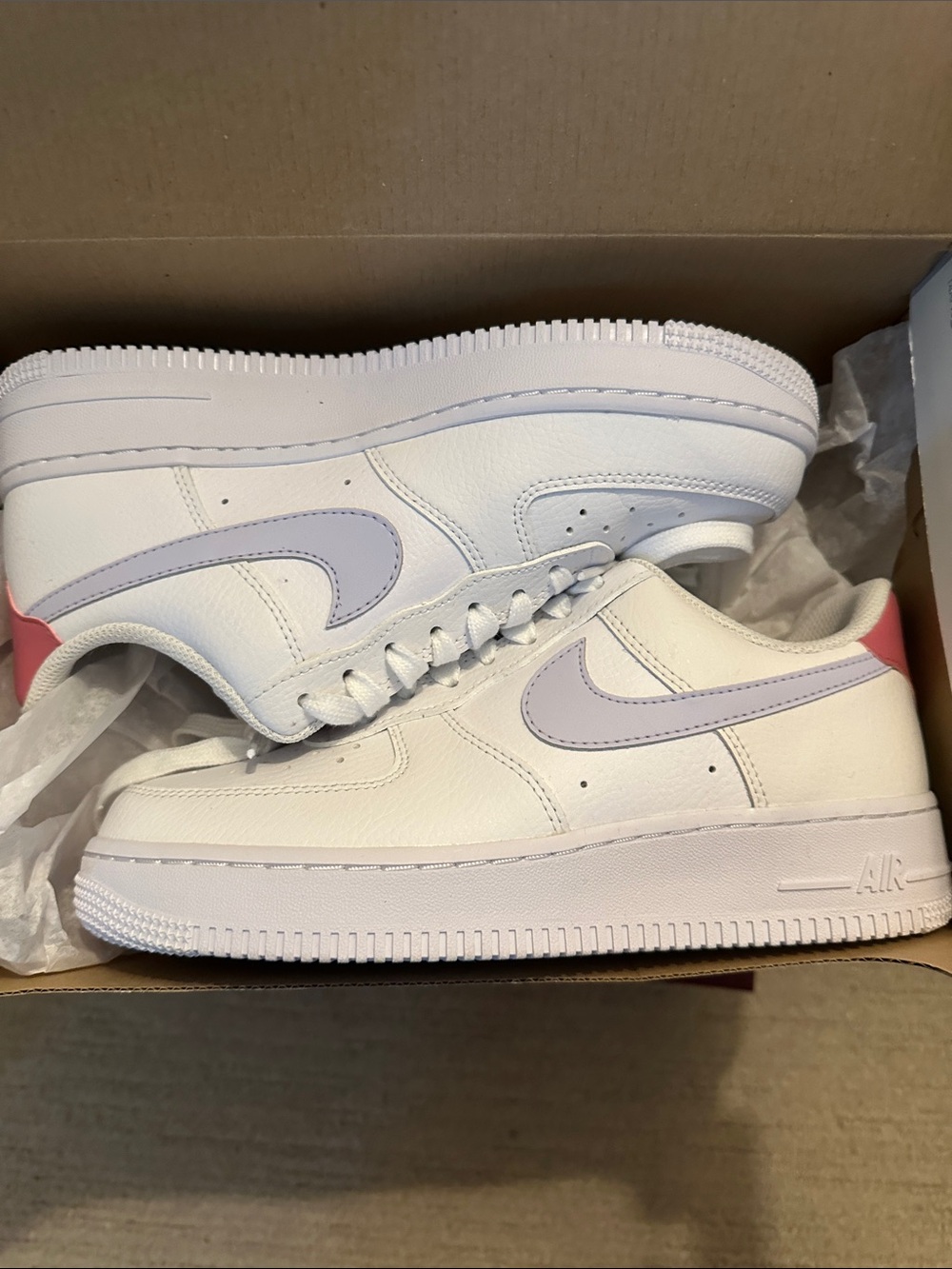 Rare Air Force Ones White with Lavender Swoosh and Pink Heel